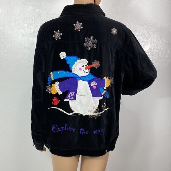 The Quacker Factory embroidered black velvet cotton jacket Y2K size M - Picture 5 of 10